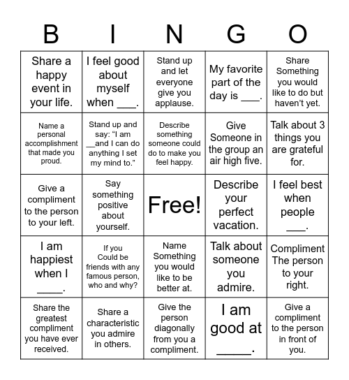 Social Skills Group Bingo Card