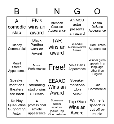 Oscars 2023 BINGO Card