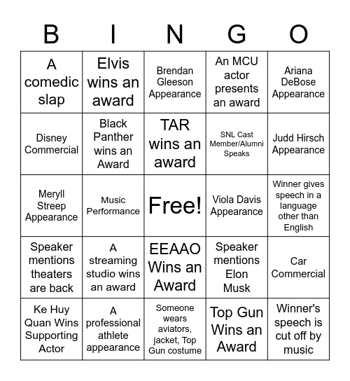 Oscars 2023 BINGO Card