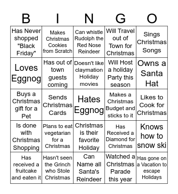 Jingle Mingle Bingo Card