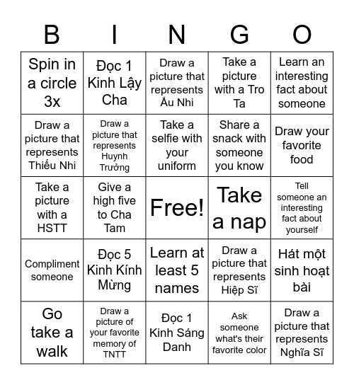 TNTT BINGO Card