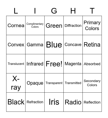 Light and Color Bingo Card