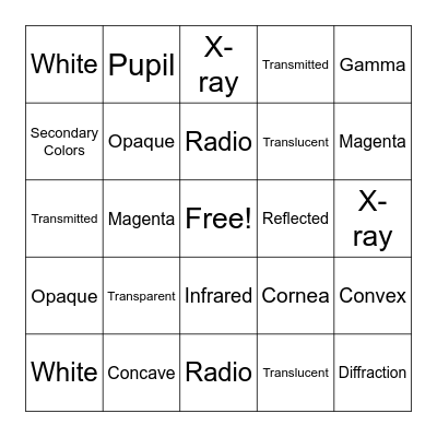 LIGHT AND COLOR BINGO Card