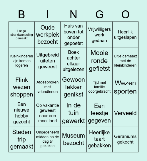 'Ik ben met pensioen Bingo' Bingo Card