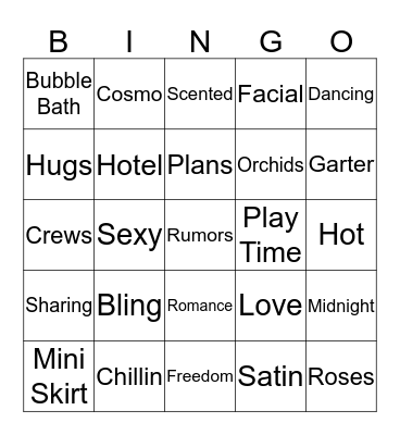 Naughty Girl Bingo Card