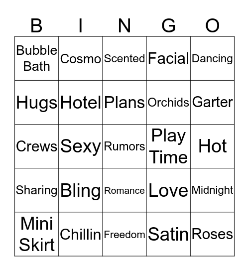 Naughty Girl Bingo Card