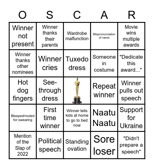 Academy Awards 2023 Bingo Card
