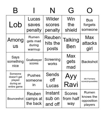 Water polo Bingo Card