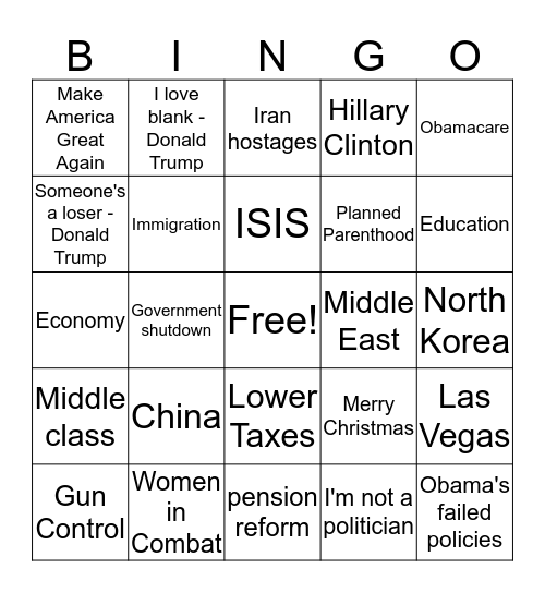 GOP DEBATE Bingo Card