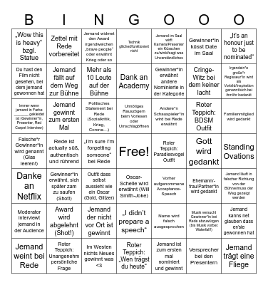 OSCARS 2023 Bingo Card