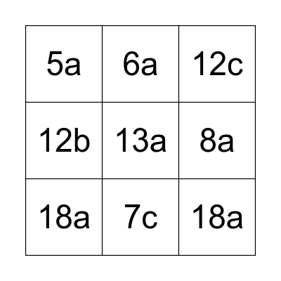 algebra bingo Card