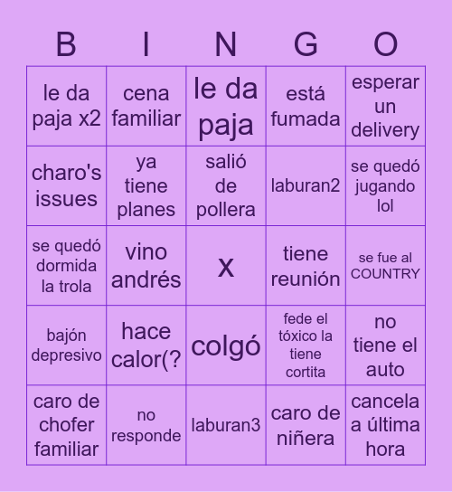 excusas de caro Bingo Card