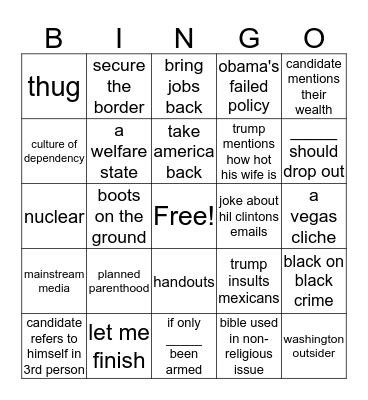 GOP Debate 12/15/15 Bingo Card