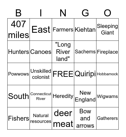 Quiripi Native Americans  Bingo Card