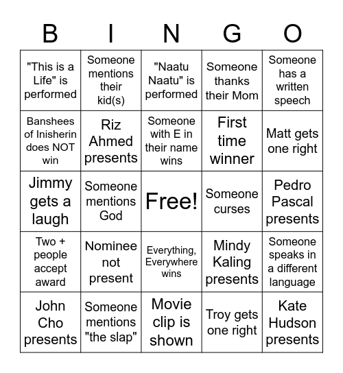 Oscar Bingo Card