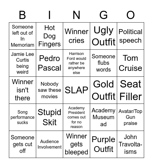 Oscars Bingo Card