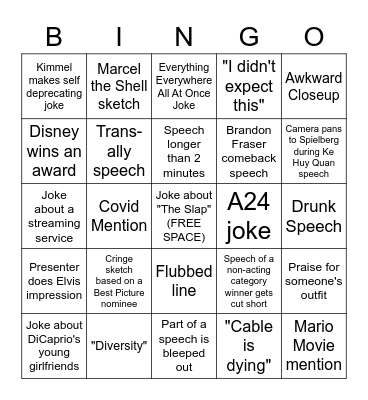 Oscars 2023 Bingo Card