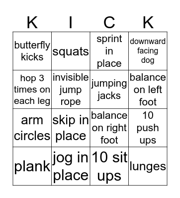Fitness Bingo Card