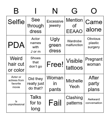 red carpet Bingo Card