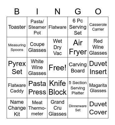 Lexi's Bridal Shower Bingo Card