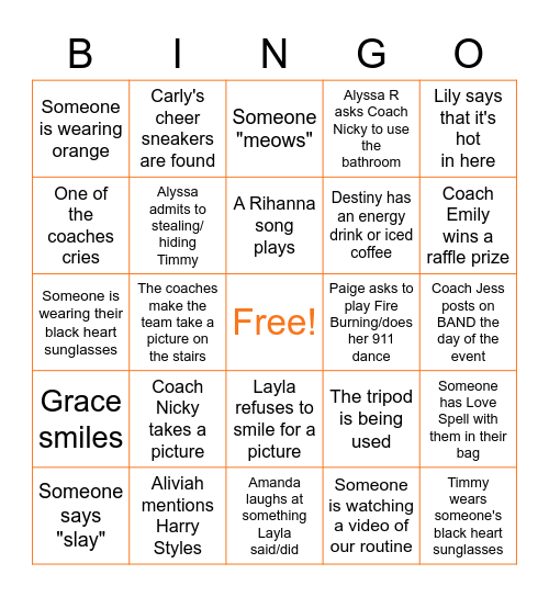 SHHS CHEER BANQUET 2023 Bingo Card