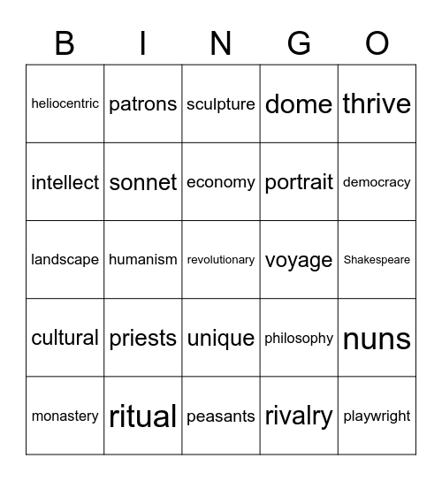 Vocab Bingo Card