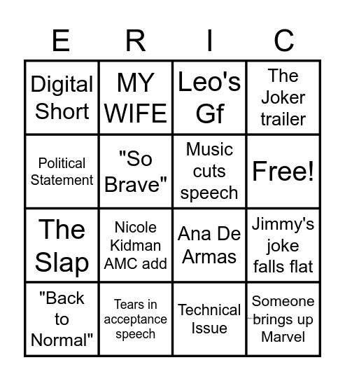 THE ERIC'S- Take Two Bingo Card