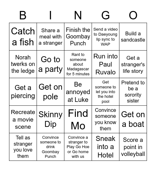 Norah Bingo Card