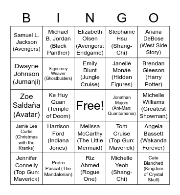 Oscars 2023 Bingo Card