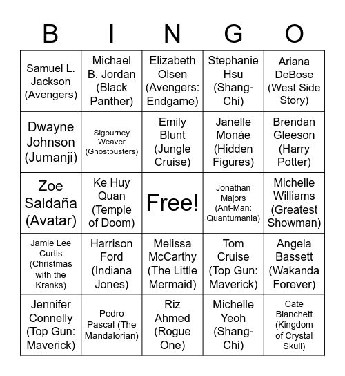 Oscars 2023 Bingo Card