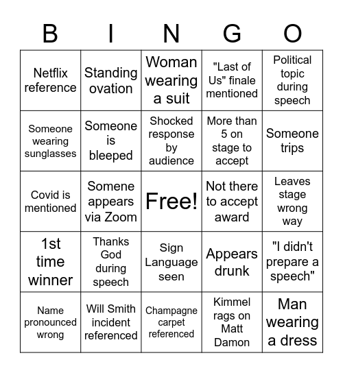 2023 Oscars Bingo Card