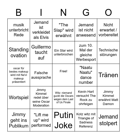 Oscar 23 Bingo Card