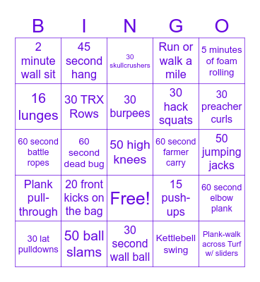 Anytime Fitness Bingo Card