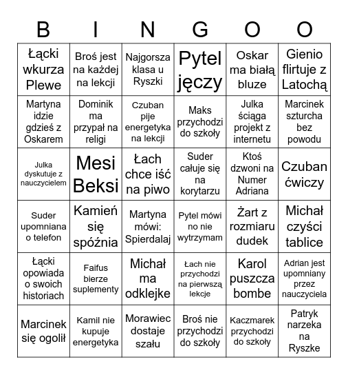 Bingo Klasowe Bingo Card