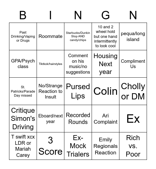 Nick Bingo Card