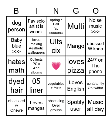 Lisa‘s bingo 💘 Bingo Card