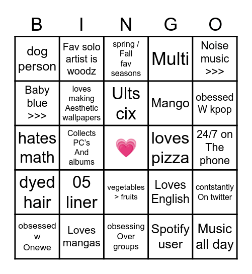 Lisa‘s bingo 💘 Bingo Card