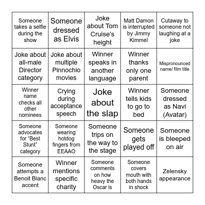 Oscars 2023 Bingo Card