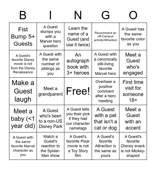 Avenger's Campus Host Bingo v.2 Bingo Card