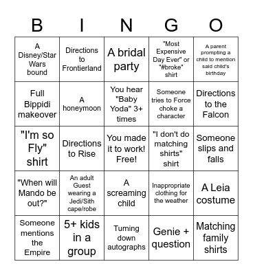 SWGE Host Bingo Card
