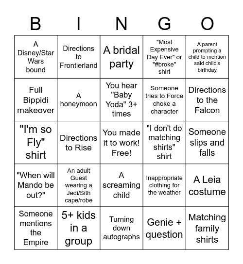 SWGE Host Bingo Card