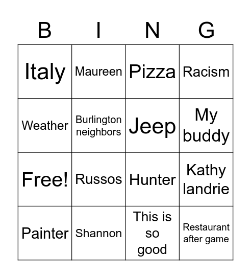 DeChristoollie Bingo Card