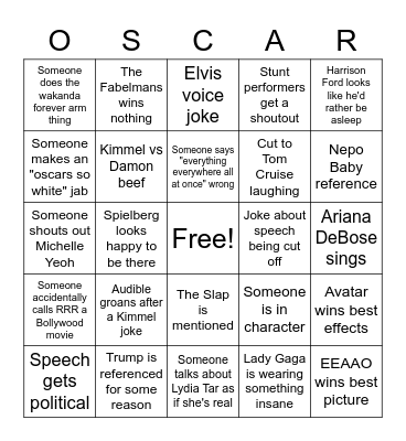 Will's 2023 Oscars Bingo Card