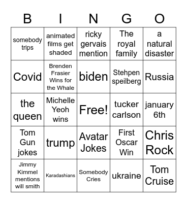 Oscar Bingo Card