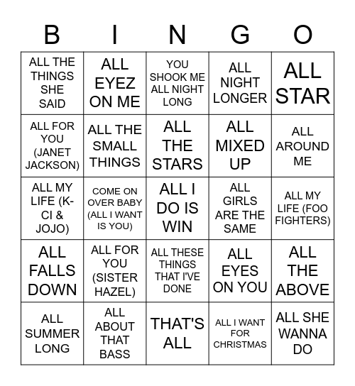 ALL Bingo Card