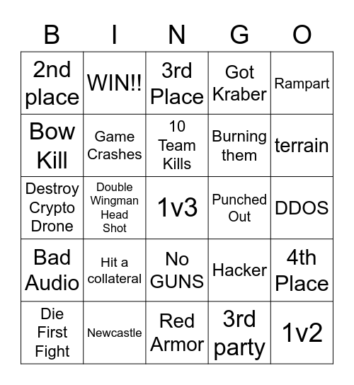 Apex Bingo Lingo Bingo Card