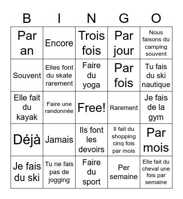 Faire + la fréquence Bingo Card