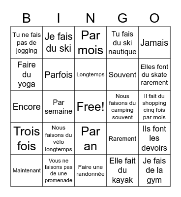 Faire + la fréquence Bingo Card
