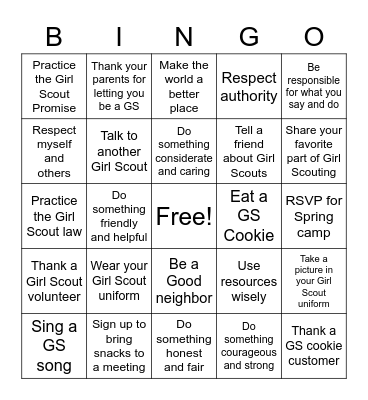 Girl Scout Week Bingo Card