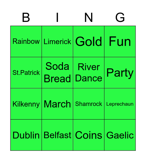 Shamrock Bingo Card